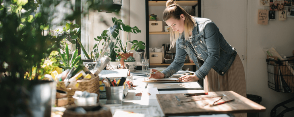 Interior designer works on plans