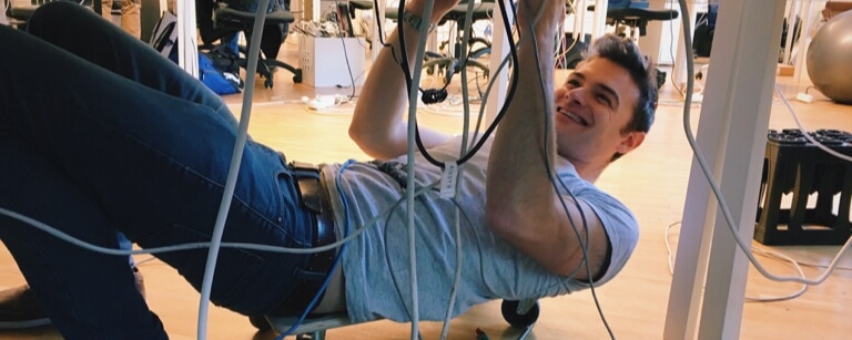 IT contractor installing computer cables