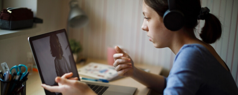 Management consultant hosts virtual meeting