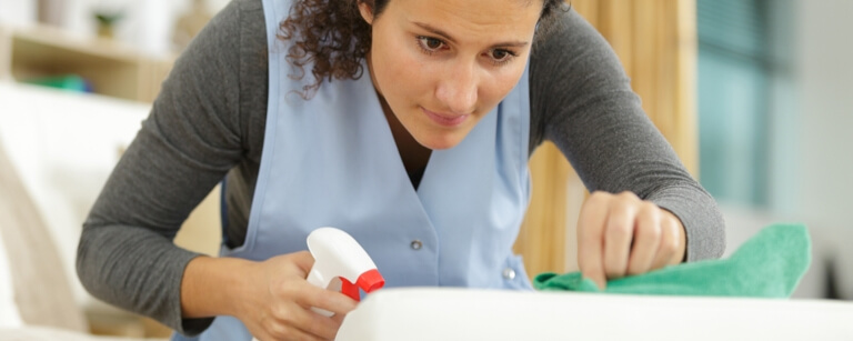Janitor preparing cleaning materials