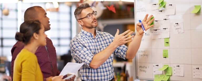 Project manager working with whiteboard