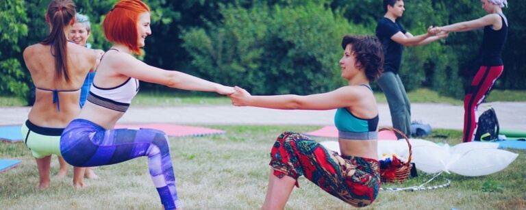 An outdoor yoga class