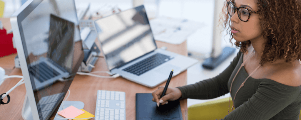 Designer uses digital drawing pad