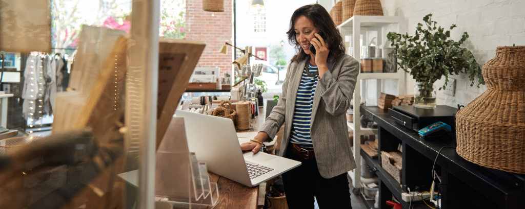 Ohio business owner with an insurance takes a phone call


