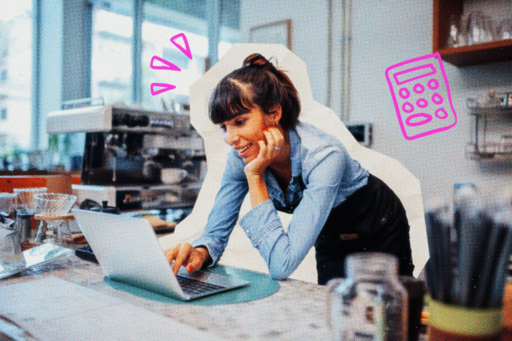 Business owner working on her taxes on her laptop.