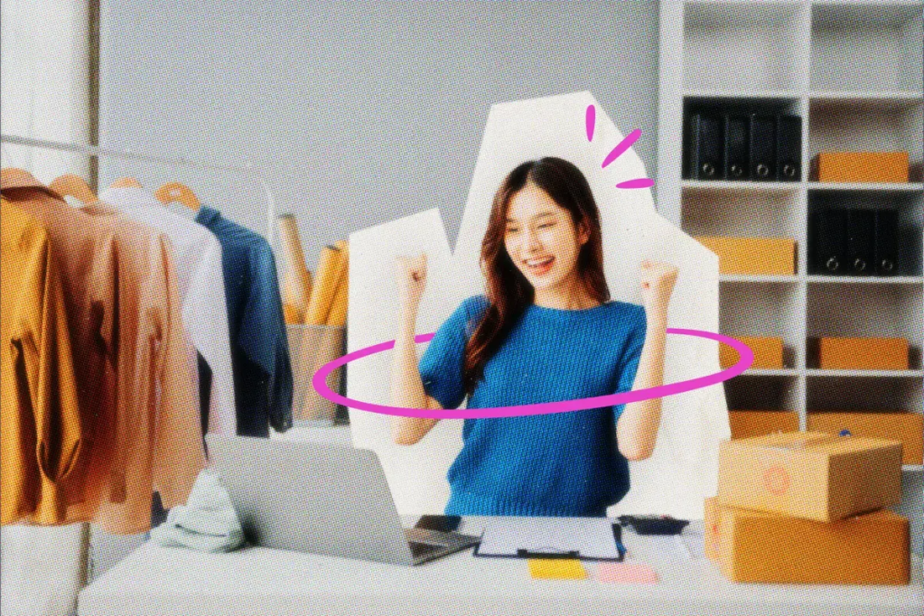 Happy ecommerce business owner at work