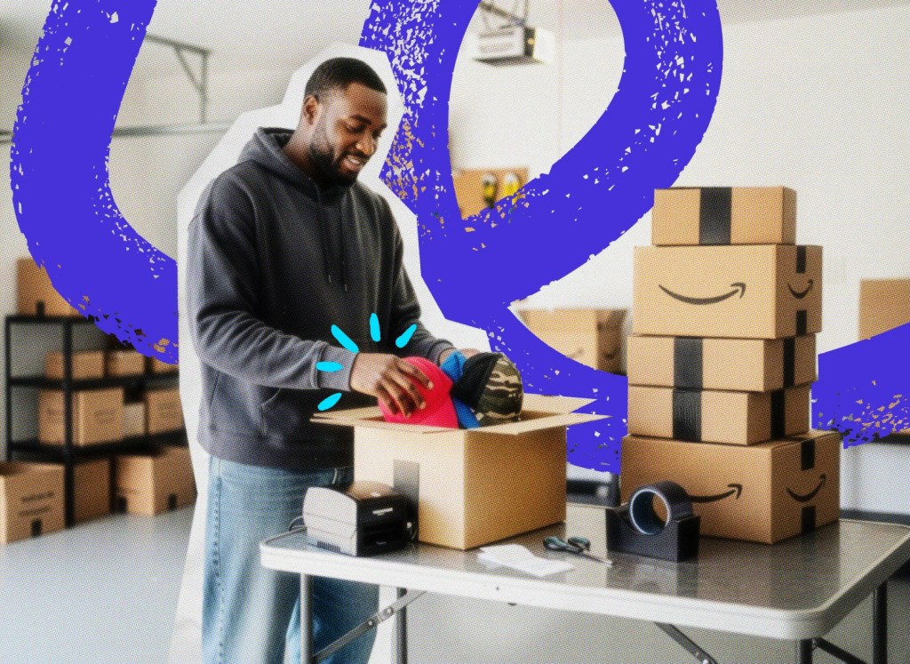 Online seller preparing packages for shipping.