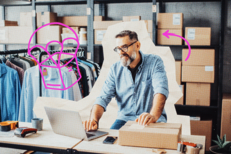 Man prepares a package for shipping