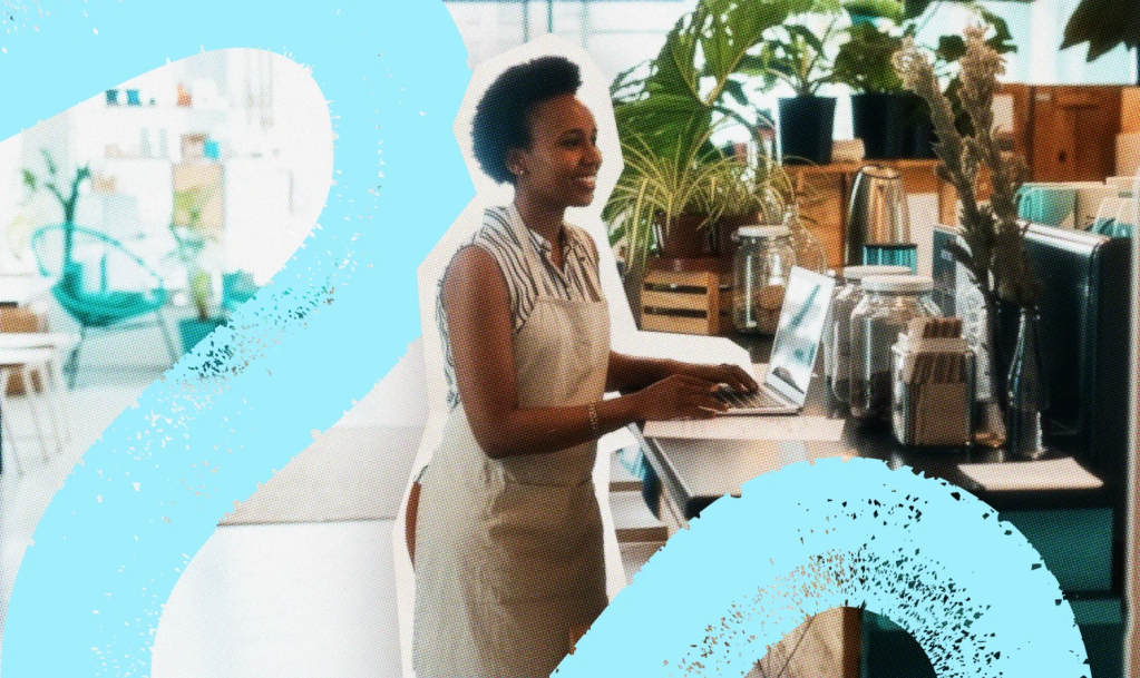 Small business owner working on an email on her laptop
