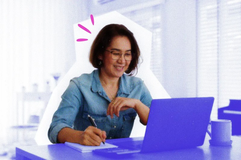 Woman running her Etsy shop from her laptop.