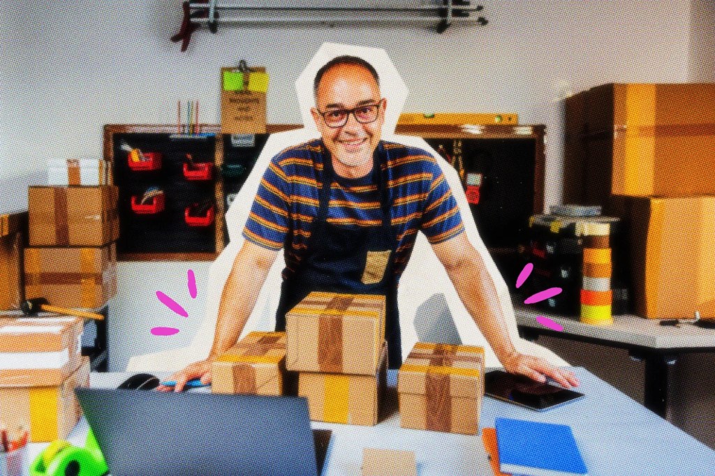 E-commerce business owner with packages ready for shipping.