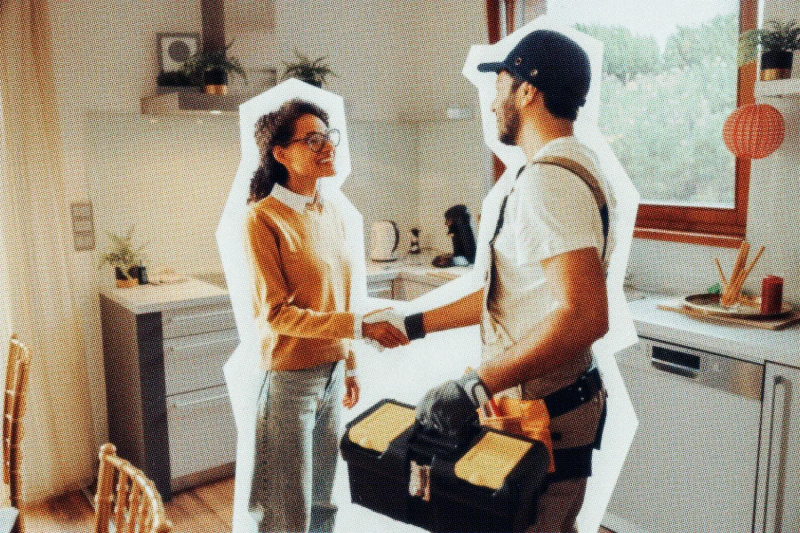 Handyman talking with a client
