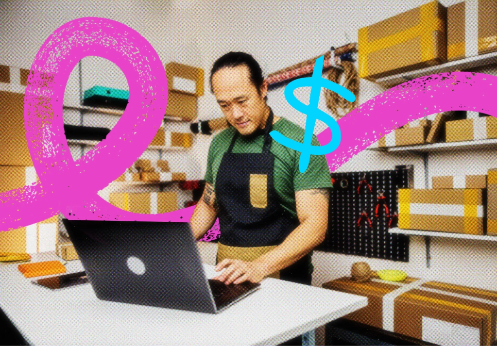 Small business owner working on his laptop.
