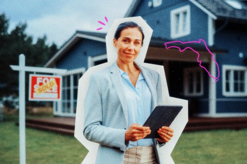 Florida real estate agent standing in front of a property for sale