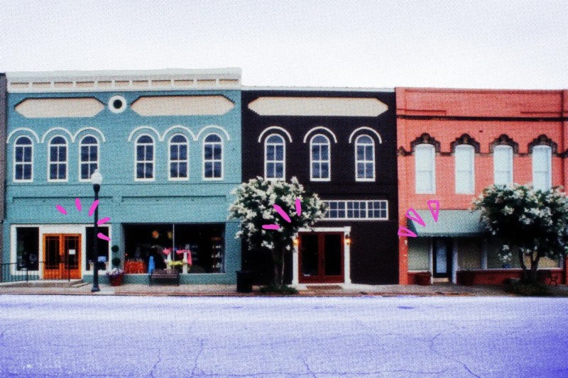 Image of buildings on a small town main street