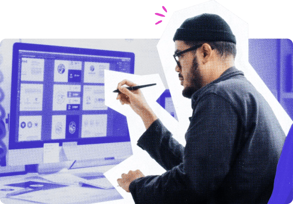 Designer working at computer work station.