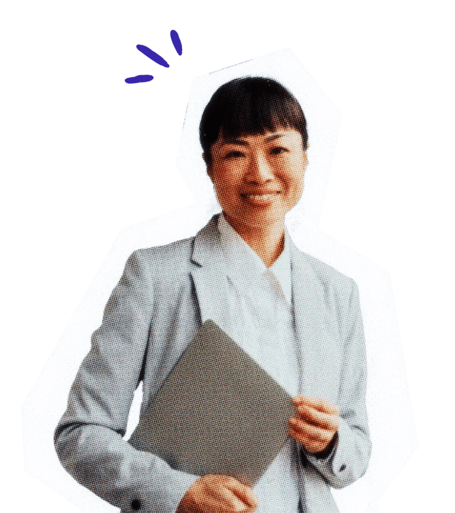 Smiling professional holding a laptop.