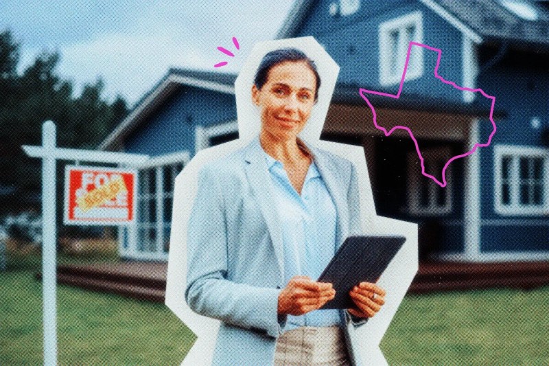 Texas real estate agent in front of a property