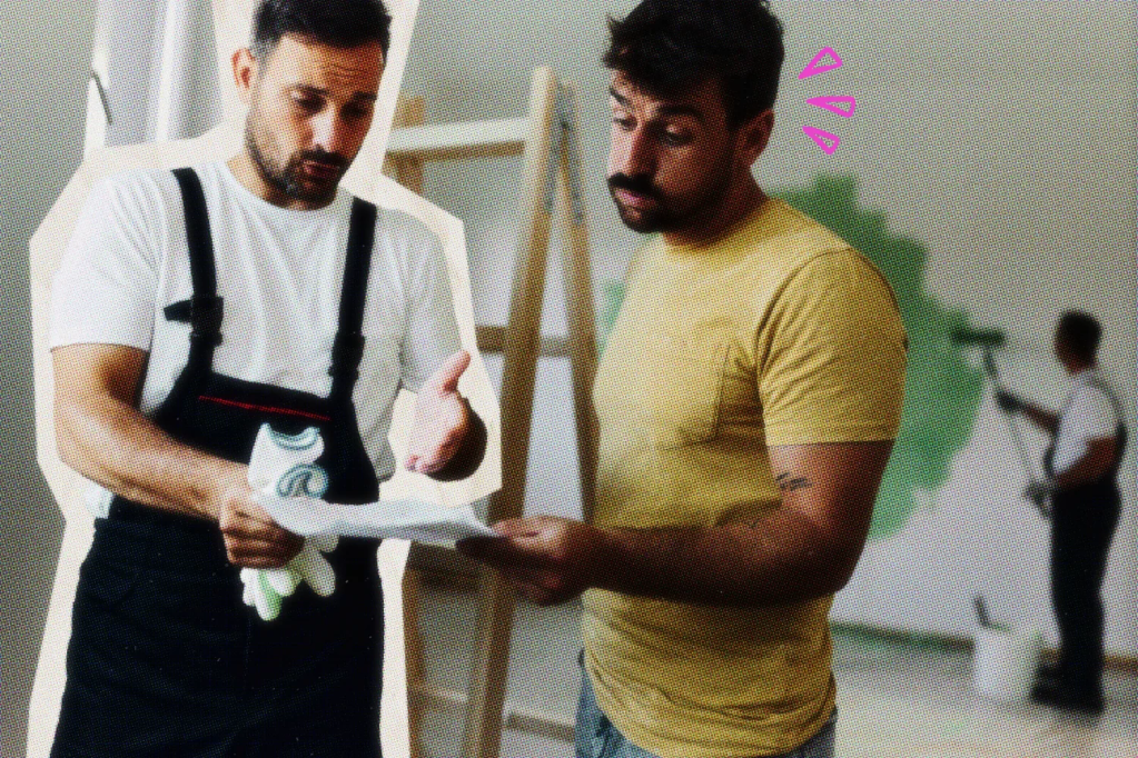 Painter and customer discussing some work.