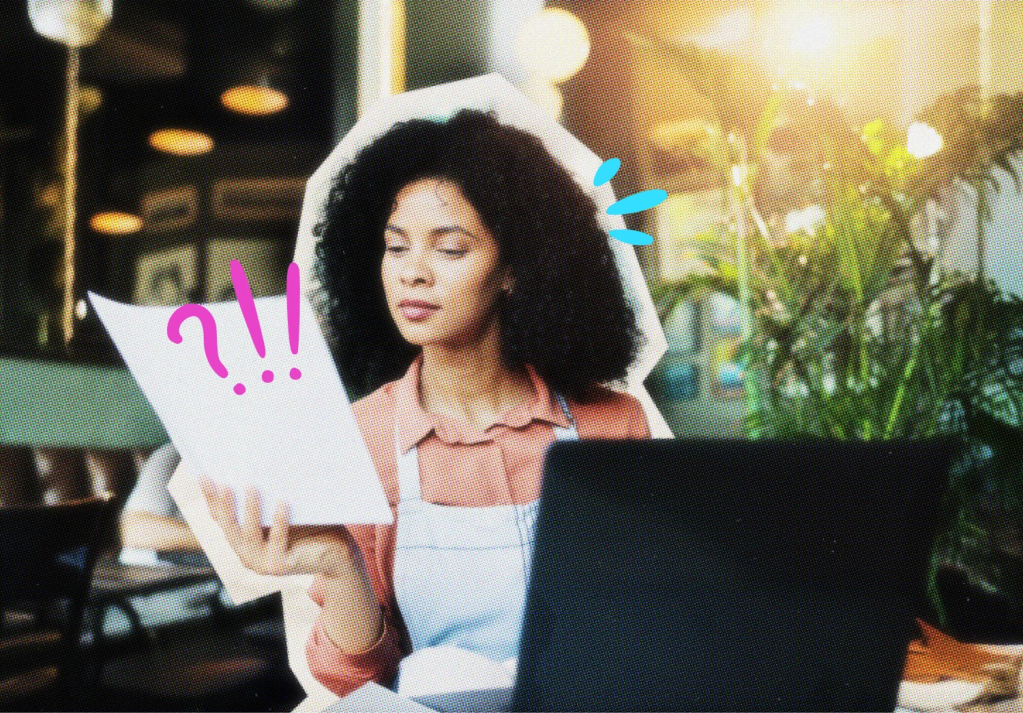 Shop owner reviewing an invoice