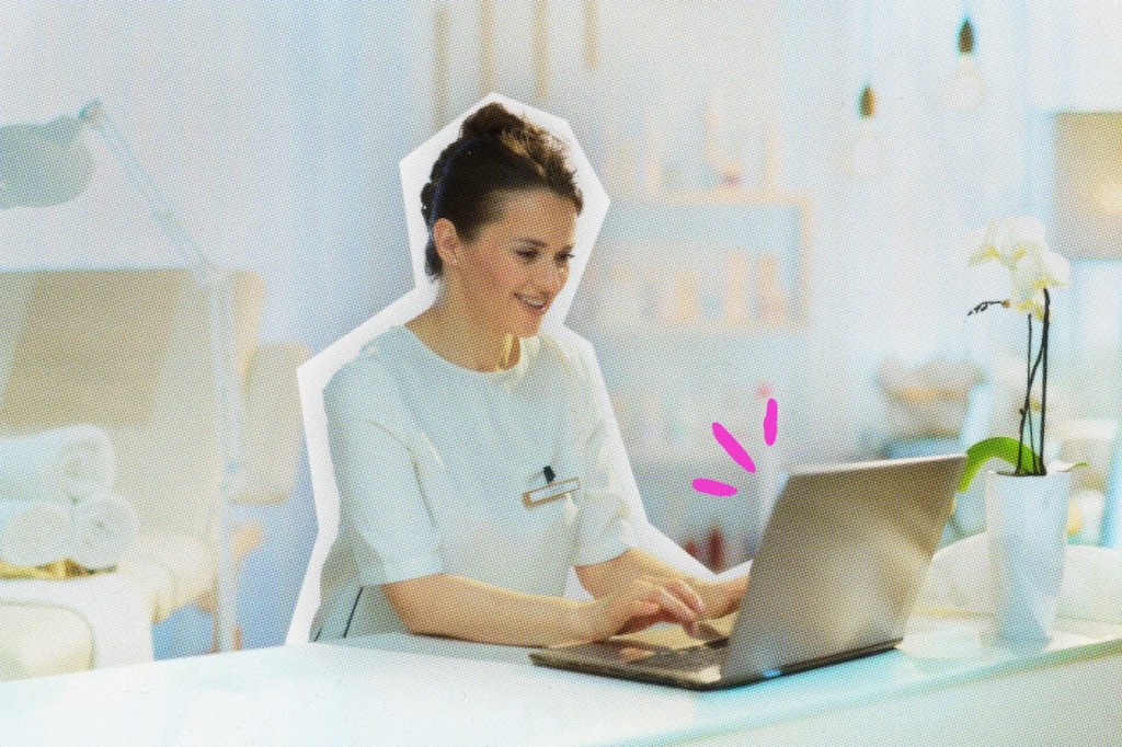 Beautician working on a laptop
