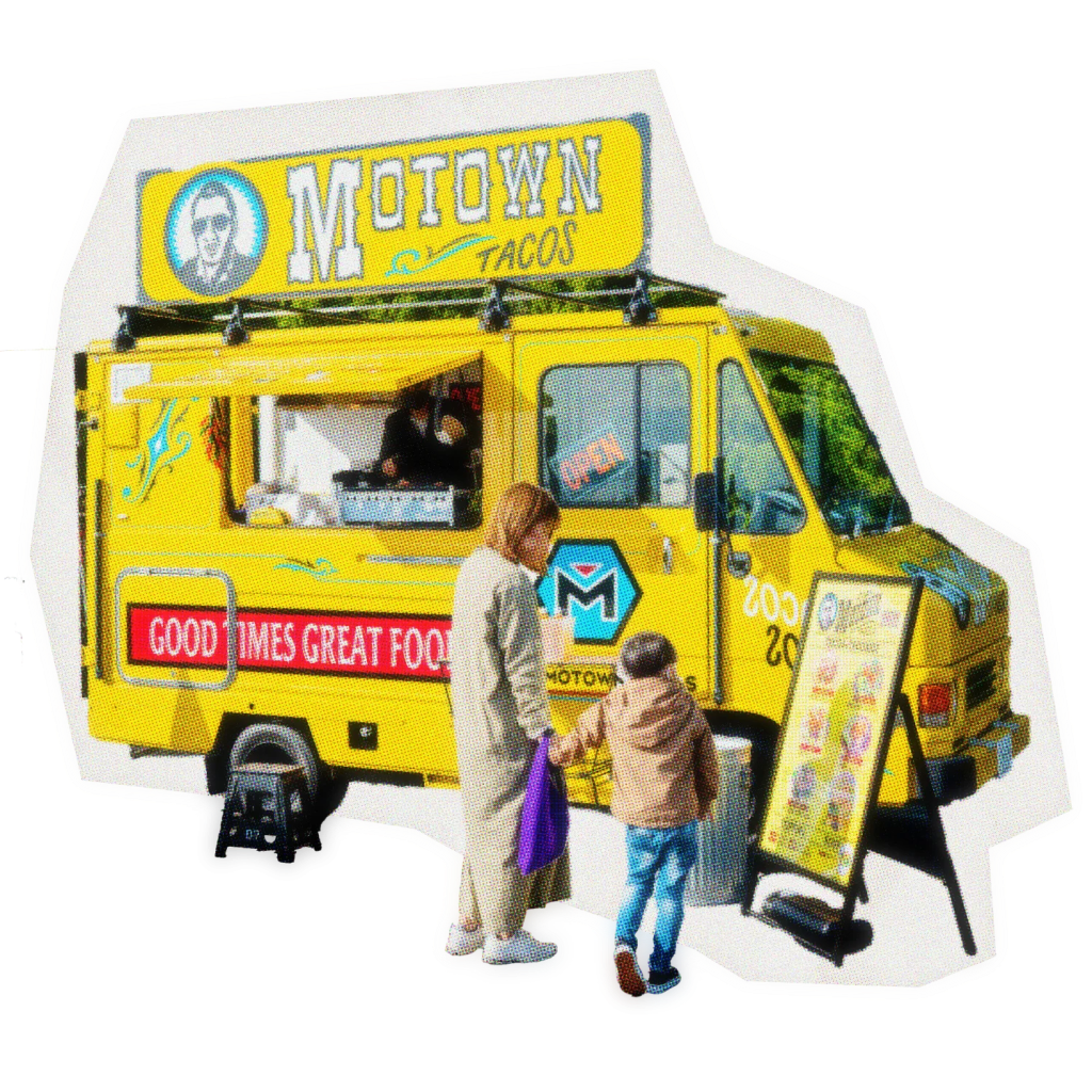 Food truck business owner with customers