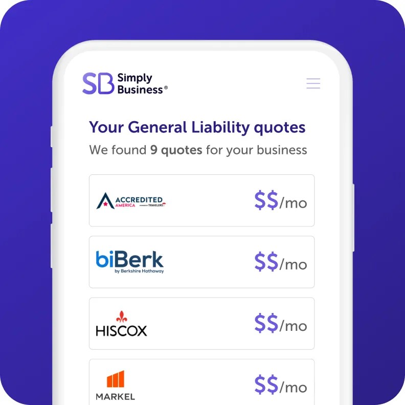 A cell phone displaying different small business insurance quotes for your business.