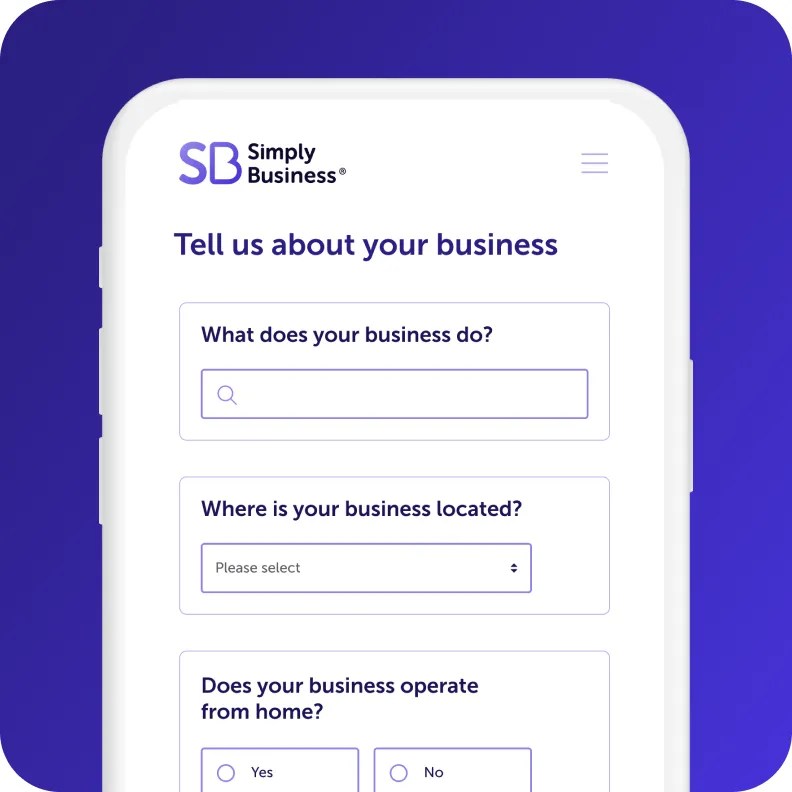 A cell phone displaying questions to help tailor small business insurance quotes for comparison.