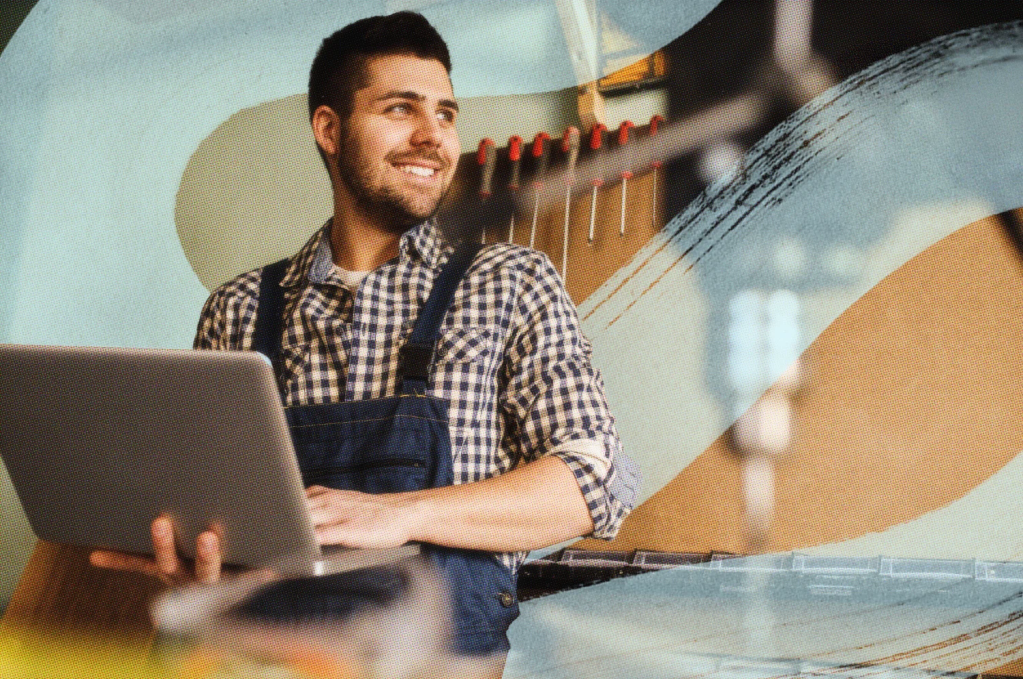 Small business owner working on his laptop