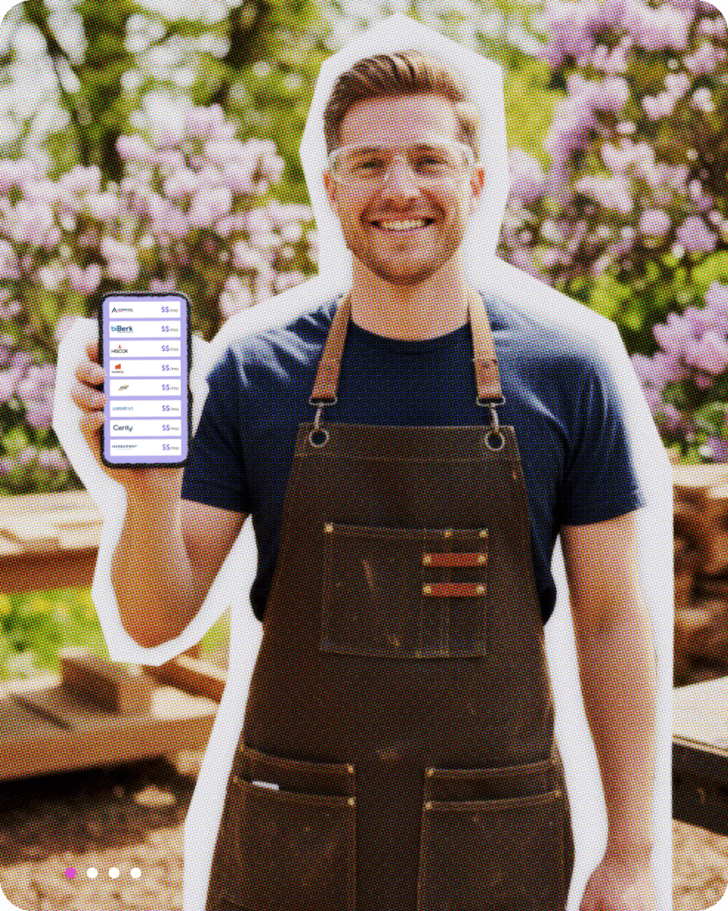 Gardener holding a mobile phone showing different prices to compare