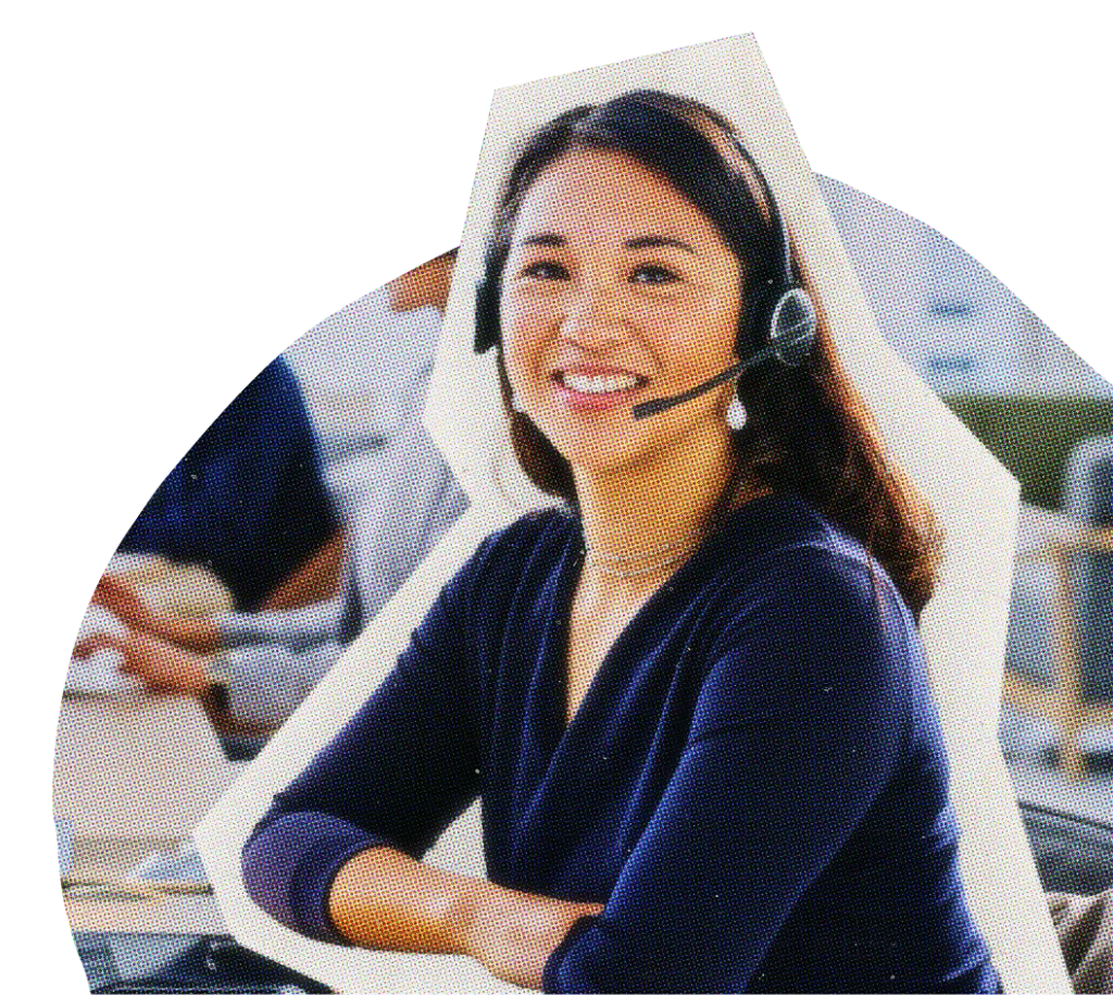 Woman with a headset taking a phone call