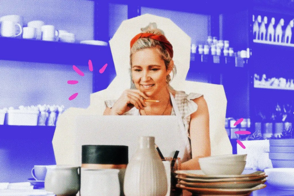 Business owner using AI on her laptop.