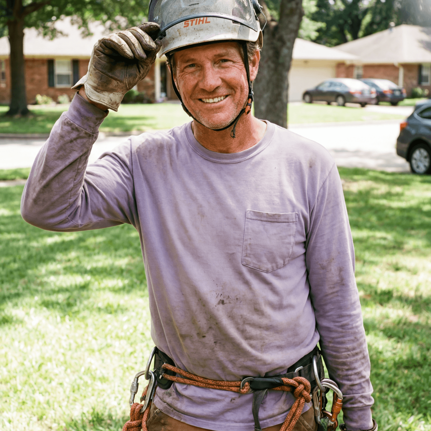 Tree services worker in safety gear